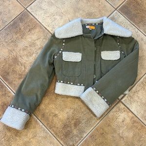 Green Short sherling corduroy jacket boho style